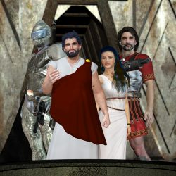 Kaiser Nersonos mit seiner Frau wider Willen Arimad, dem Chef der Prettosgarde Digalinus und dem silbernen Ritter Cauthon Despair. (C) Gaby Hylla